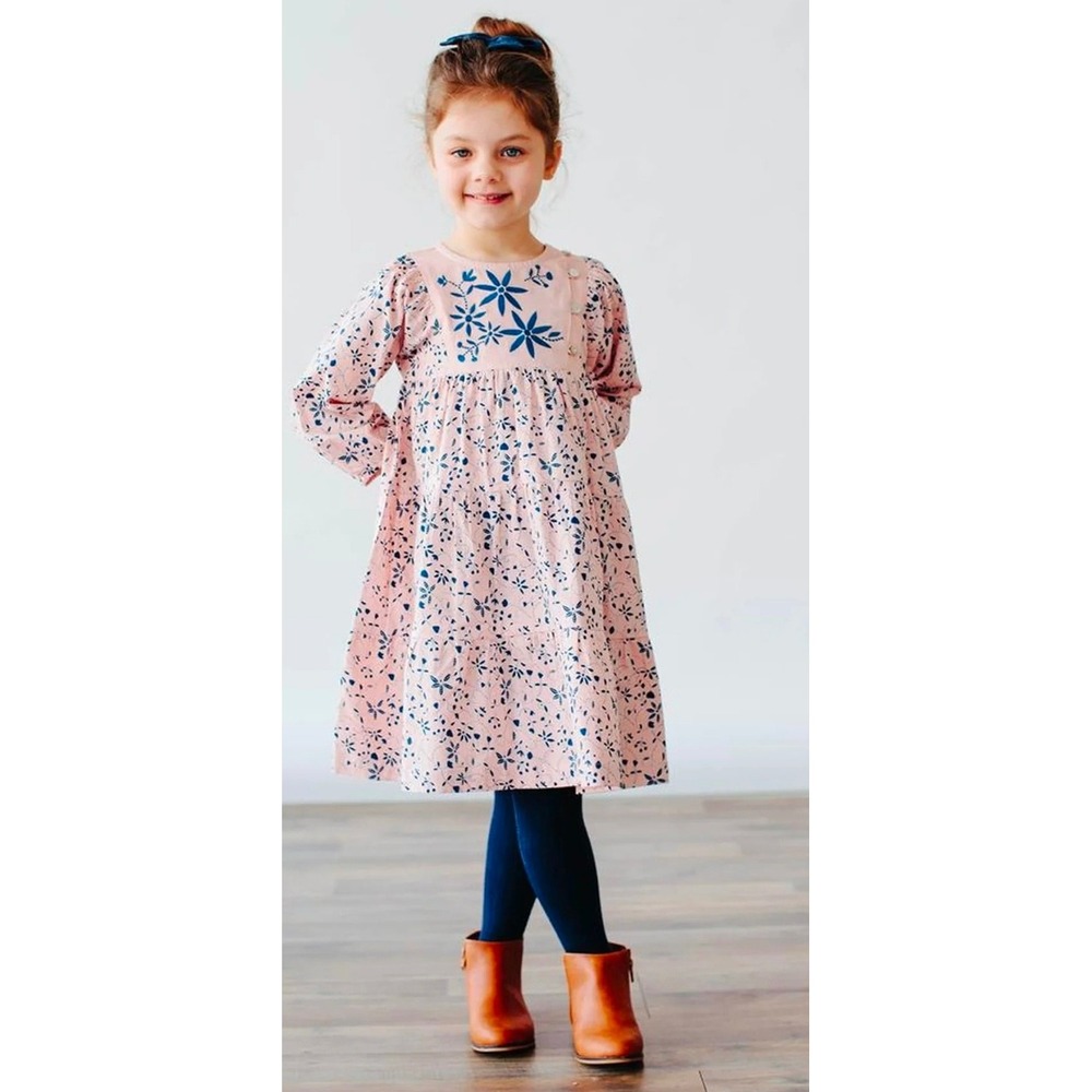Lali Kids Girls Nova Peach Navy Floral Tiered Cotton Embroidered Dress Size 6